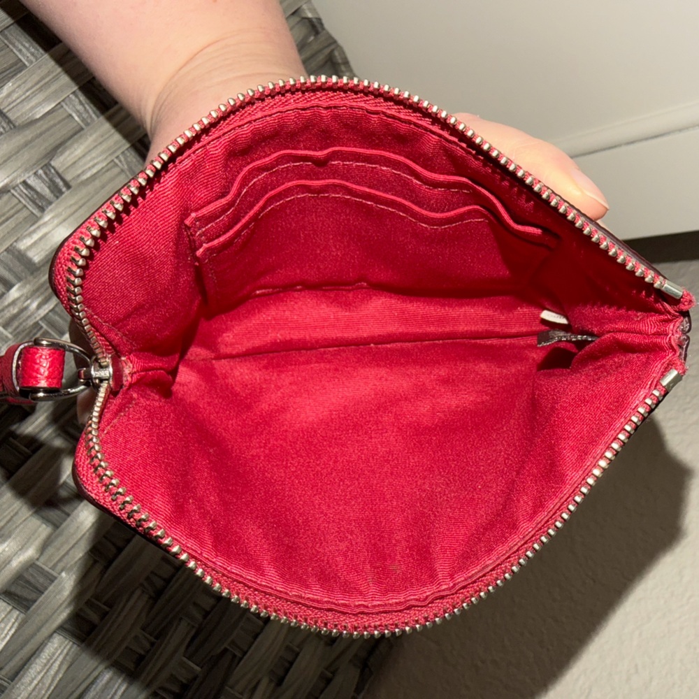 Coach Red Pebbled Leather Wristlet Zip Pouch Wallet - Picture 2 of 16